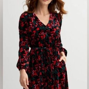 Floral Black and Red Midi Dress